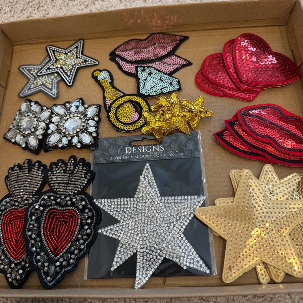 LOVE Rhinestone Fringe Patch Lot – Sacred Heart, Paris, Sequin & Bling Appliqués